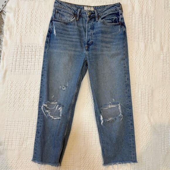 We the Free People 27 tapered cropped distressed button fly jean J2 2728 - Picture 6 of 12